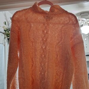 Elegant Cowl Neck Sweater w/button warm knit Peach and white comfortable stylish